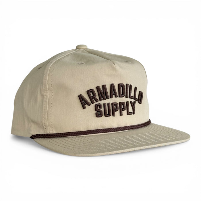 The Cowpoke tan and chocolate rope snapback hat, Armadillo Hat Co.
