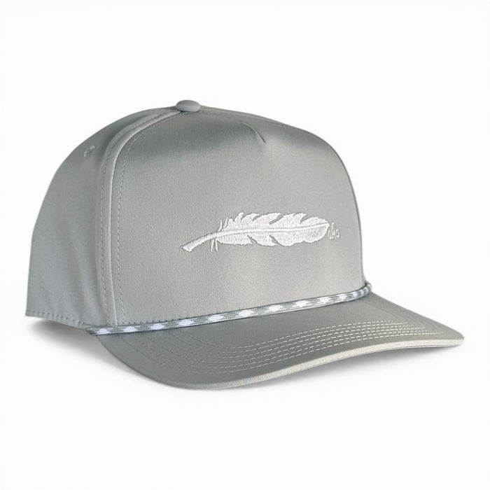 Silverado grey rope snapback with AHC feather, fits size 8, Armadillo Hat Co.