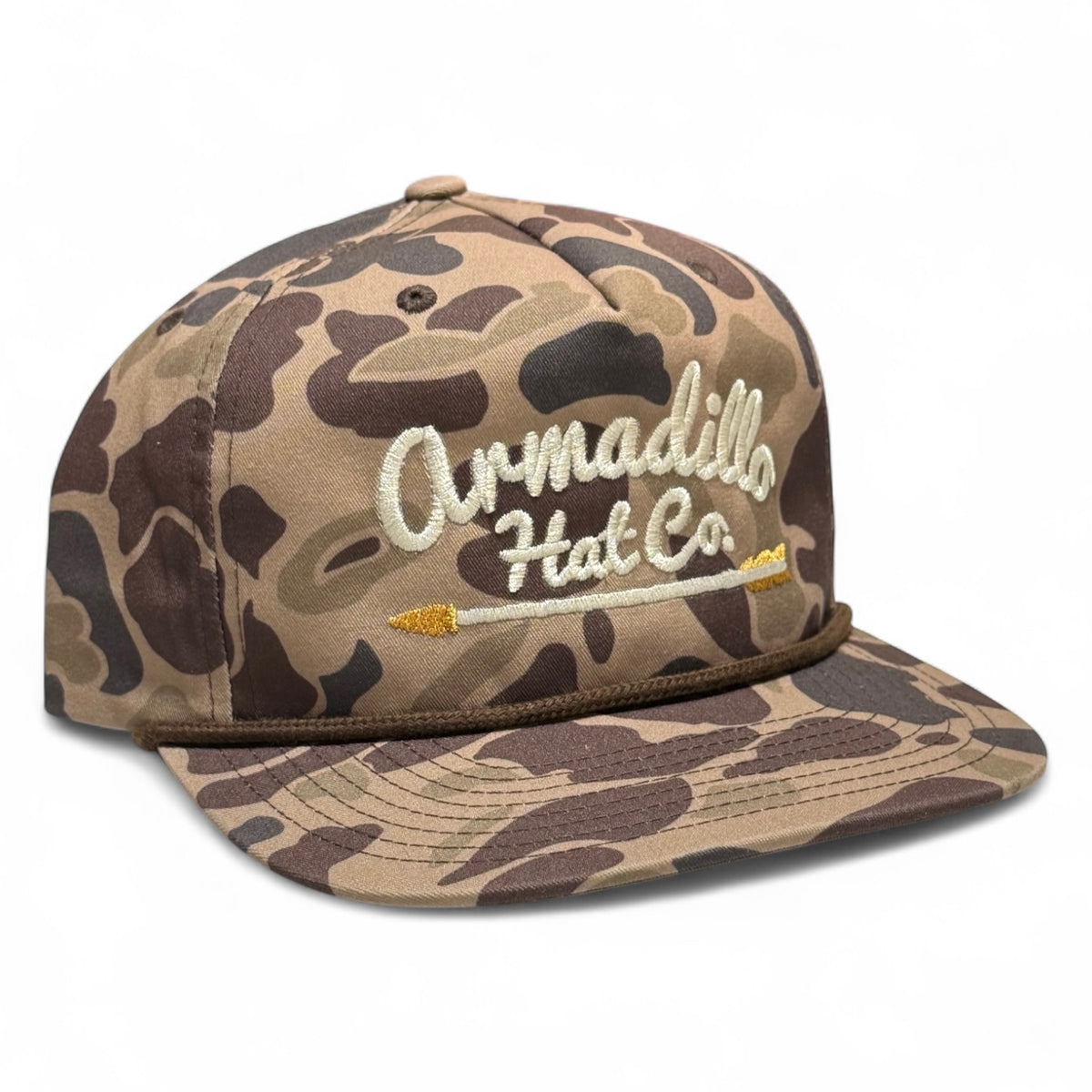 Gramps duck camo 5-panel snapback hat, Armadillo Hat Co.