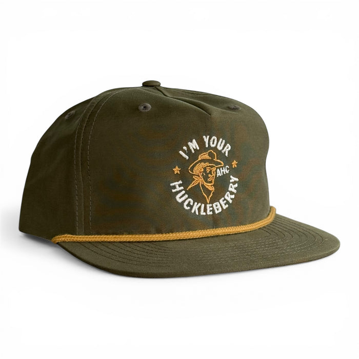 Huckleberry vintage olive rope snapback hat, Armadillo Hat Co.