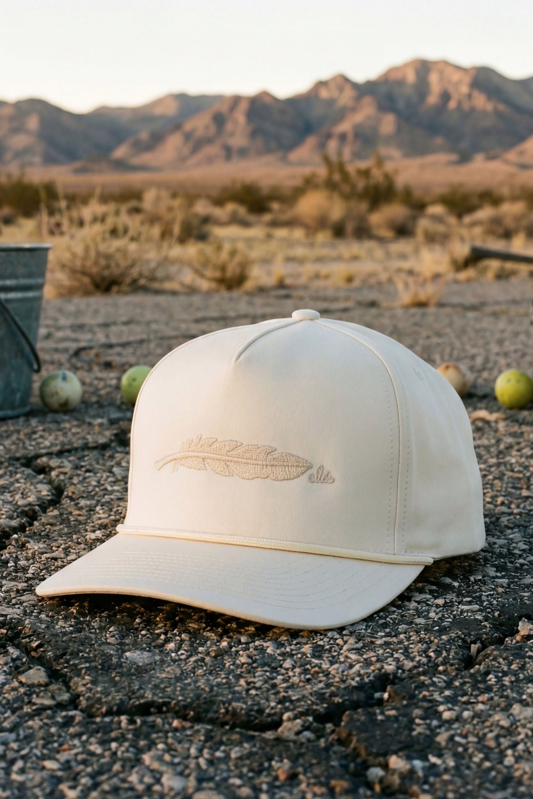 The Buckskin hat on cracked desert ground