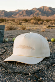 The Buckskin hat on cracked desert ground