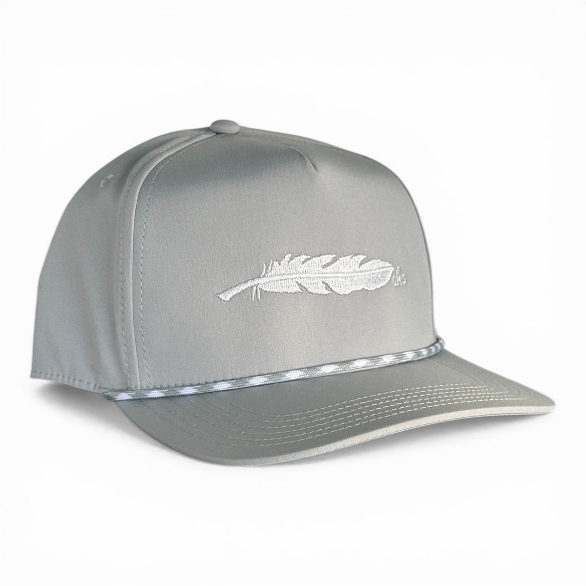 Silverado grey rope snapback with AHC feather, fits size 8, Armadillo Hat Co.