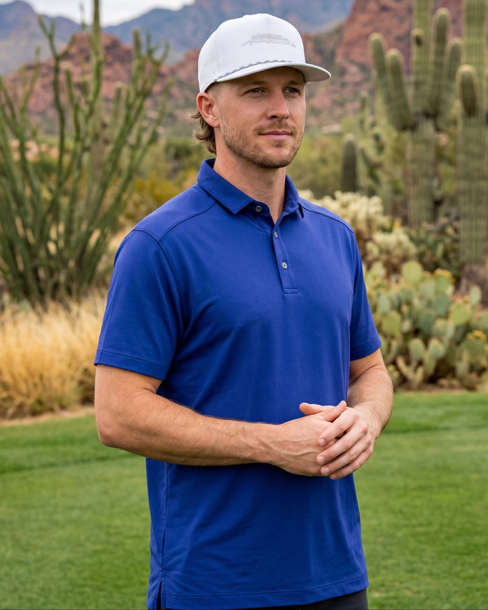Blueberry Daze performance golf polo, Armadillo Hat Co.