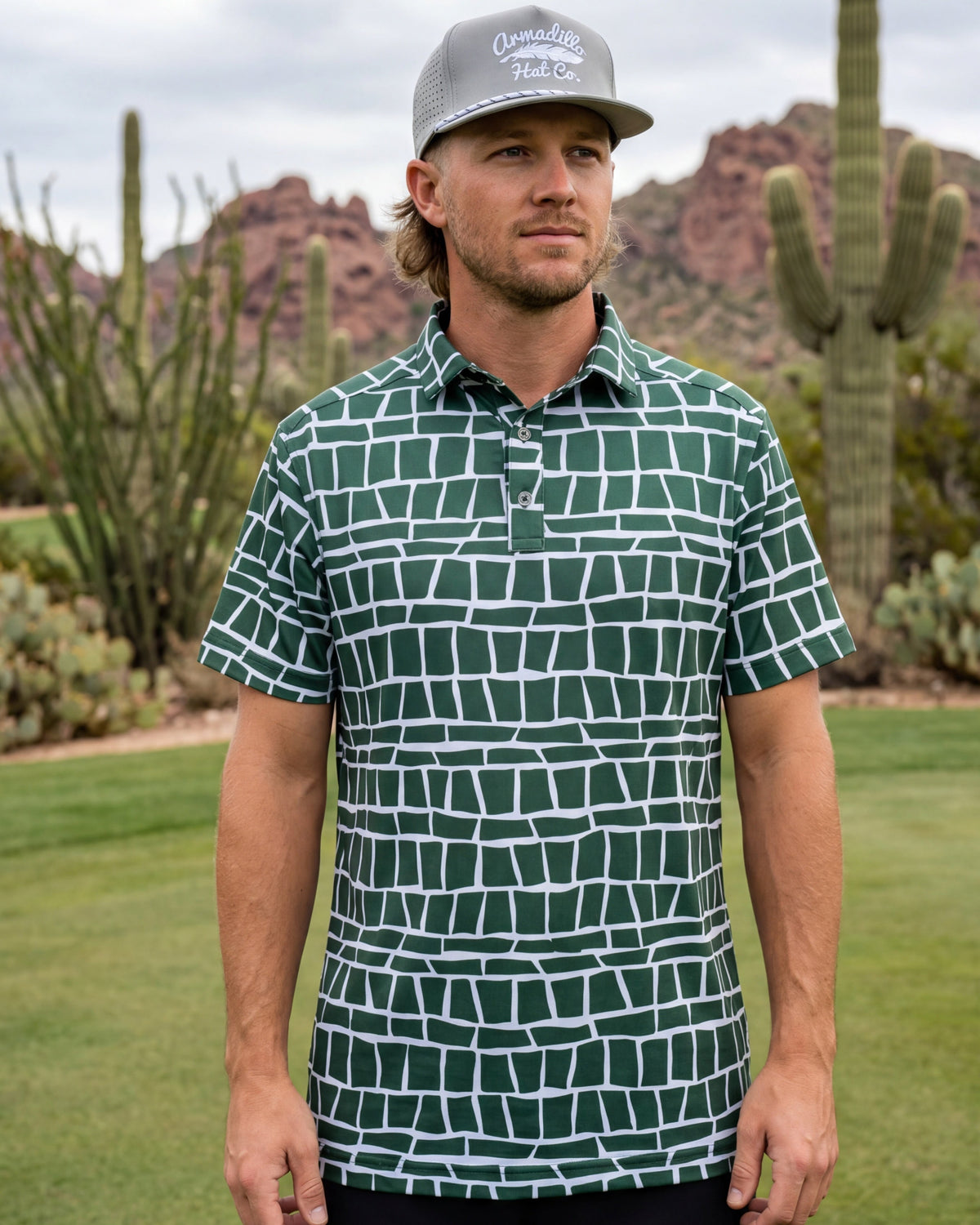 Block Party color-block golf polo, Armadillo Hat Co.