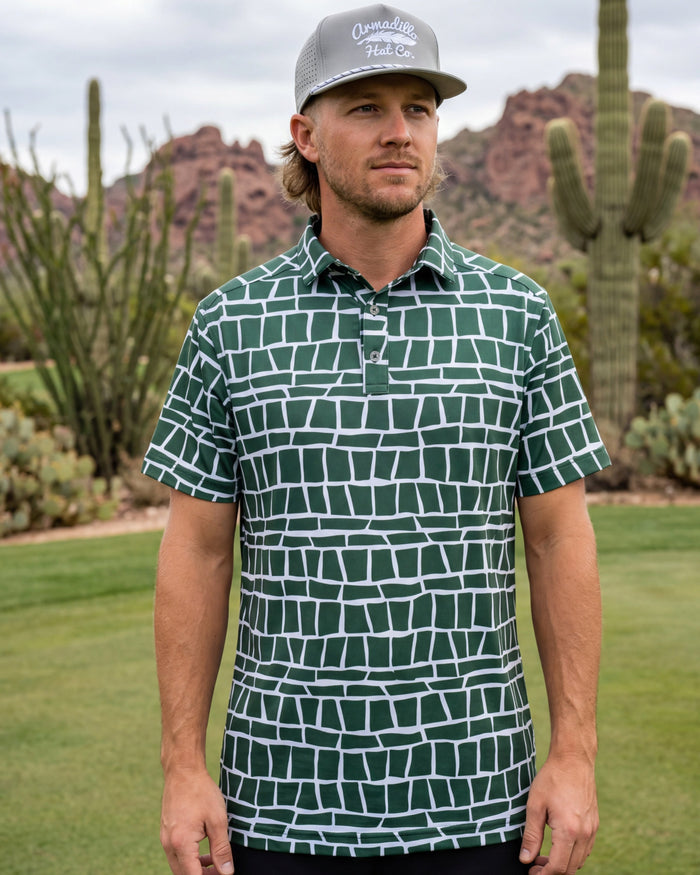 Block Party color-block golf polo, Armadillo Hat Co.